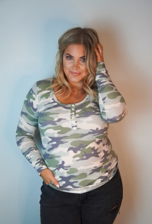 camo henley women's